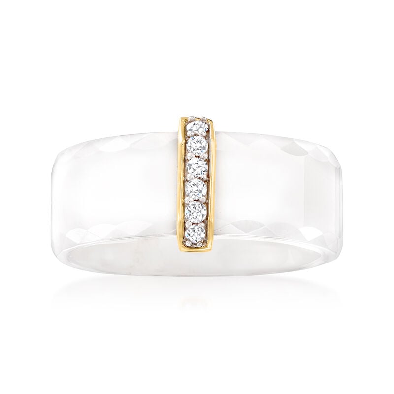 White Ceramic and .10 ct. t.w. Diamond Ring with 14kt Yellow Gold image number 0