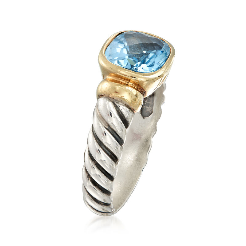 C. 1990 Vintage David Yurman 3.50 Carat Blue Topaz Ring in Sterling Silver and 18kt Yellow Gold image number 2