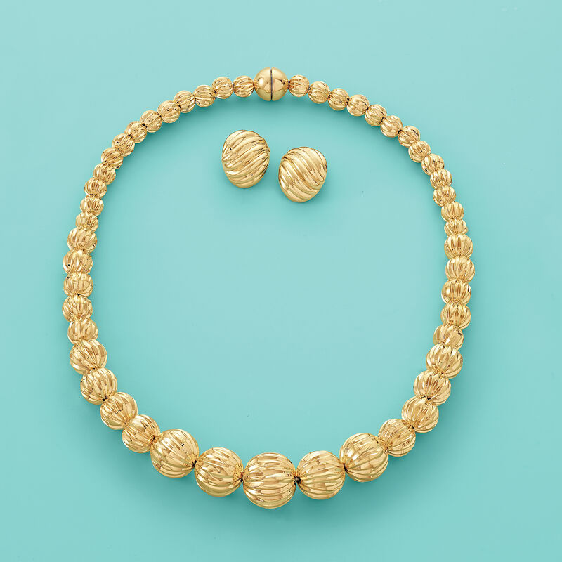 Italian Andiamo 8-17mm 14kt Yellow Gold Fluted Bead Necklace image number 5