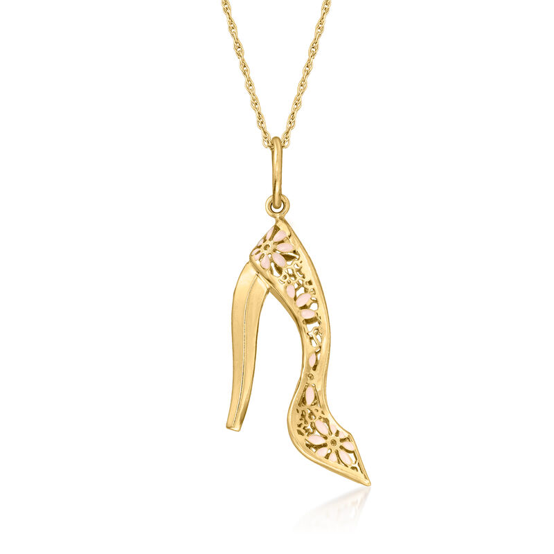 Italian 14kt Yellow Gold and Pink Enamel Stiletto Shoe Pendant image number 0