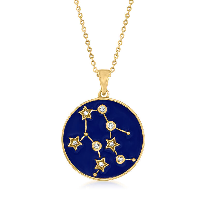 Gemini - White Zircon and Blue Enamel Zodiac Constellation Pendant Necklace in 18kt Gold Over Sterling. 18&quot;  image number 0