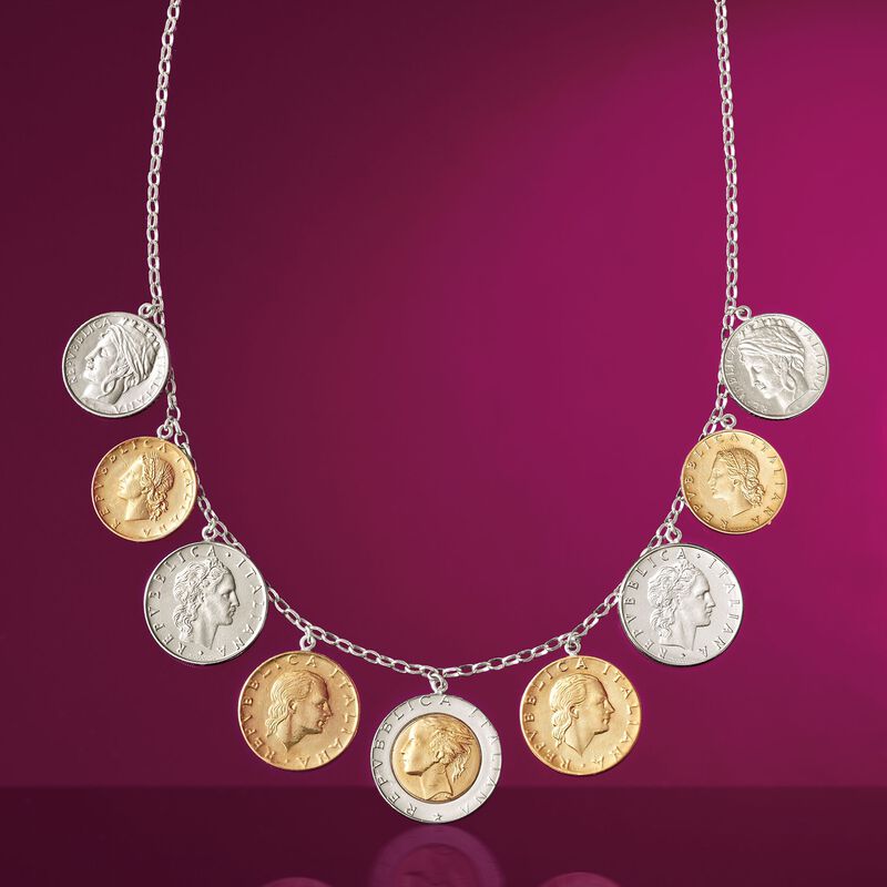 Italian Genuine Lira Coin Necklace in Sterling Silver image number 2