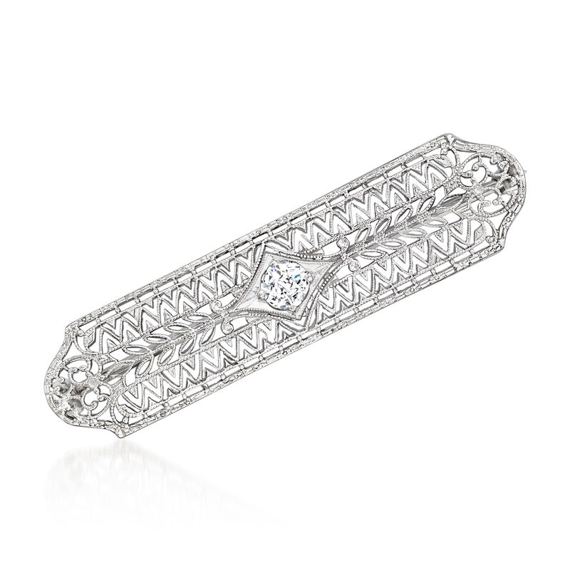 C. 1940 Vintage .20 Carat Diamond Filigree Pin in 10kt White Gold  image number 0