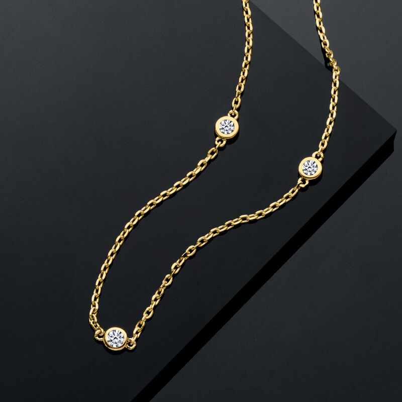 .50 ct. t.w. Lab-Grown Diamond Station Necklace in 18kt Gold Over Sterling image number 2