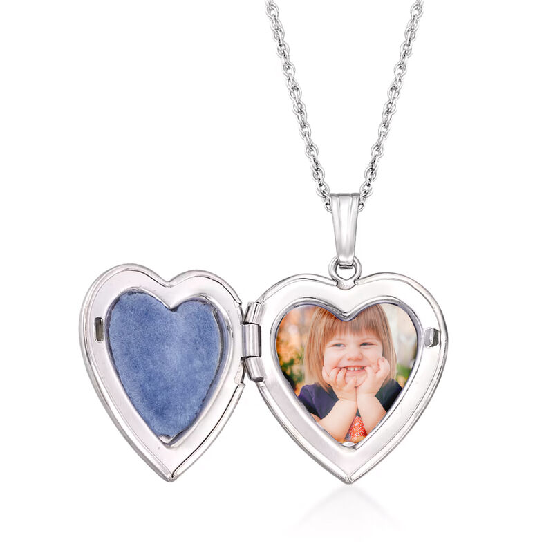 .50 Carat Birthstone Heart Locket Necklace in Sterling Silver image number 2