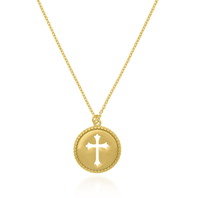 14kt Yellow Gold Cut-Out Cross Medallion Necklace image number 0