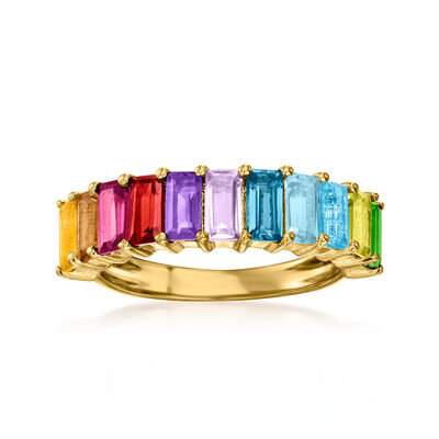2.50 ct. t.w. Multi-Gemstone Baguette Ring in 18kt Gold Over Sterling