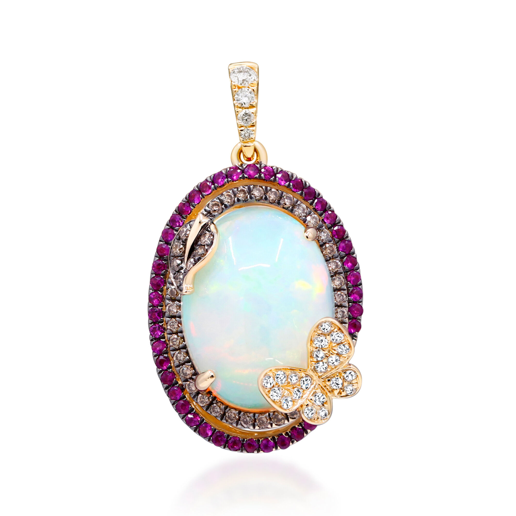Ethiopian Opal Butterfly Pendant Necklace with .10 ct. t.w. Rubies