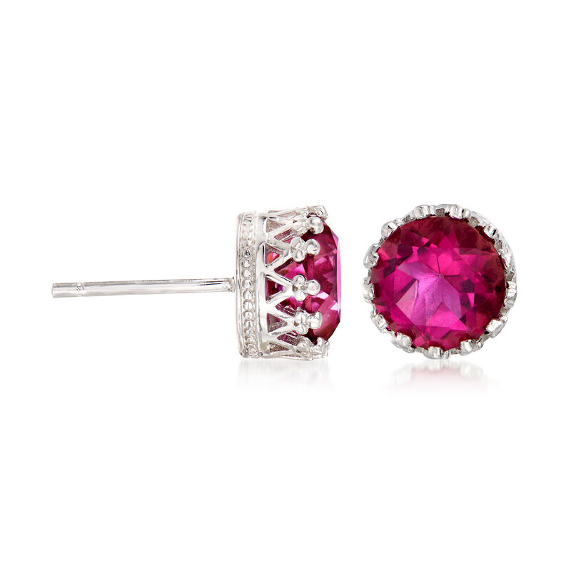 Pink Quartz Crown Stud Earrings in Sterling Silver image number 0