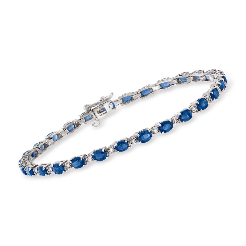 6.25 ct. t.w. Sapphire and .35 ct. t.w. Diamond Tennis Bracelet in 14kt White Gold image number 0
