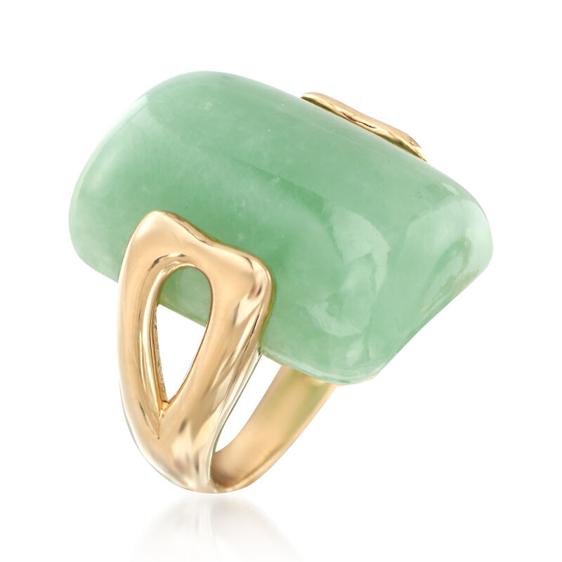 Rectangular Green Jade Ring in 14kt Yellow Gold image number 2