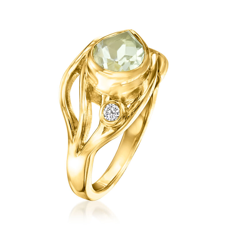 1.50 Carat Prasiolite Highway Ring with Single Lab-Grown Diamond in 18kt Gold Over Sterling image number 2