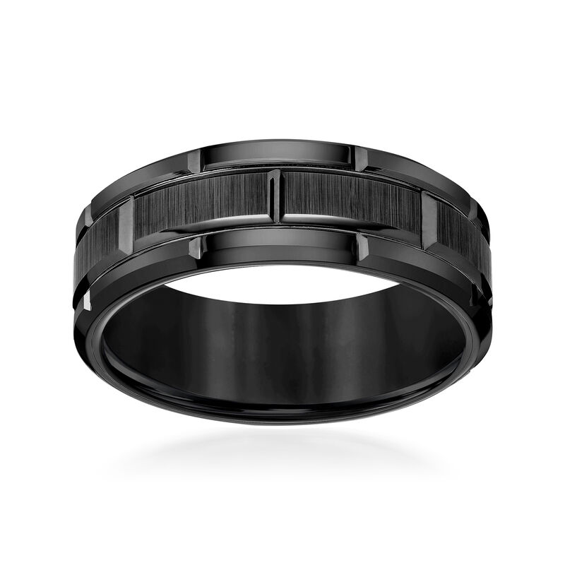 Men's 8mm Black Tungsten Carbide Wedding Band image number 0