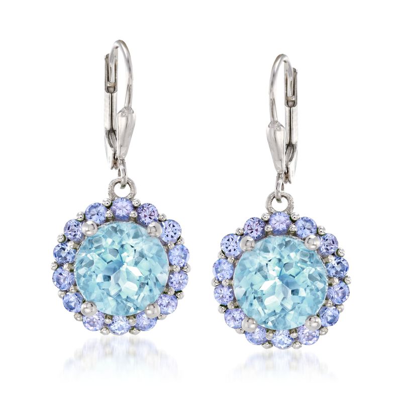 7.50 ct. t.w. Sky Blue Topaz and 1.80 ct. t.w. Tanzanite Drop Earrings in Sterling Silver  image number 0