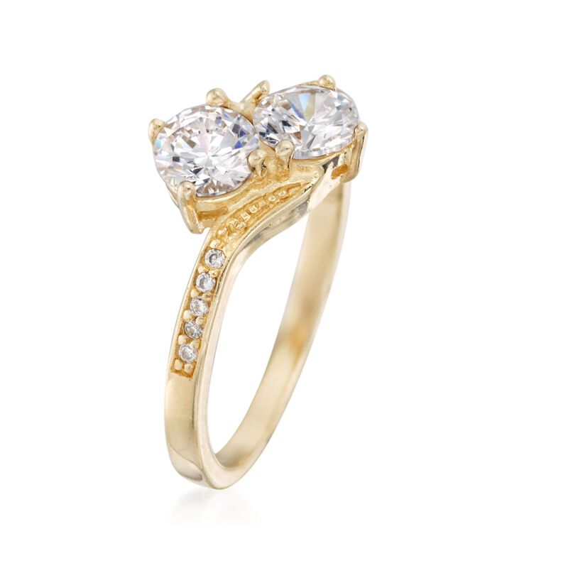 1.00 ct. t.w. CZ Two-Stone Ring in 14kt Gold Over Sterling image number 1