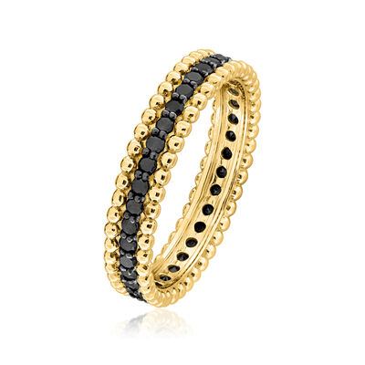 .60 ct. t.w. Black Diamond Three-Row Beaded Ring in 14kt Yellow Gold