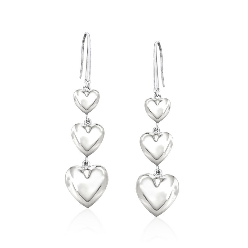 Sterling Silver Graduated Heart Drop Earrings image number 0