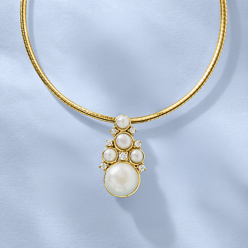 3.5-10mm Cultured Pearl and .20 ct. t.w. Lab-Grown Diamond Pendant Necklace in 18kt Gold Over Sterling image number 3