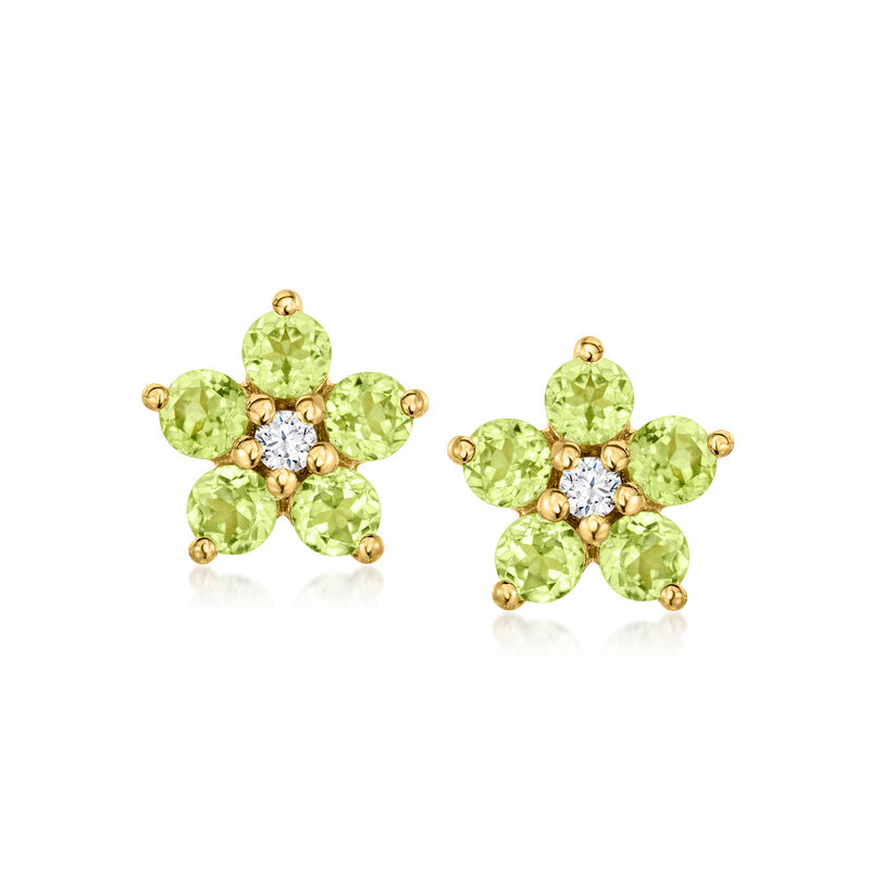 2.20 ct. t.w. Peridot and .10 ct. t.w. White Zircon Flower Jewelry Set: Necklace and Earrings in 18kt Gold Over Sterling. 18&quot; image number 4