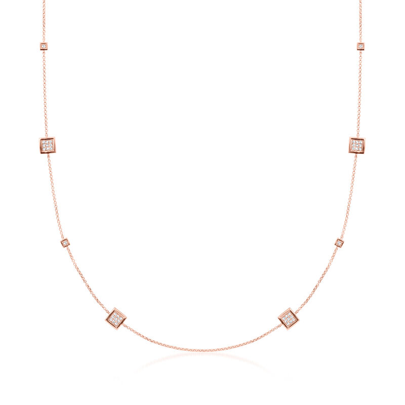 C. 1990 Vintage 1.60 ct. t.w. Black and White Diamond Reversible Station Necklace in 14kt Rose Gold. 34.5" image number 0