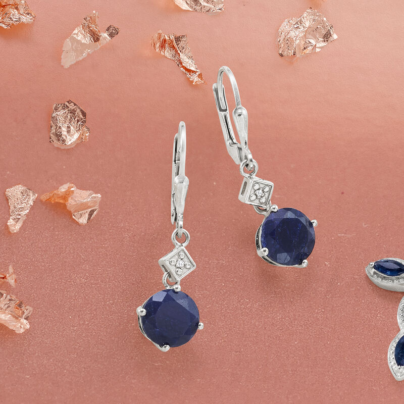 4.80 ct. t.w. Sapphire Drop Earrings with Diamonds in Sterling Silver image number 2