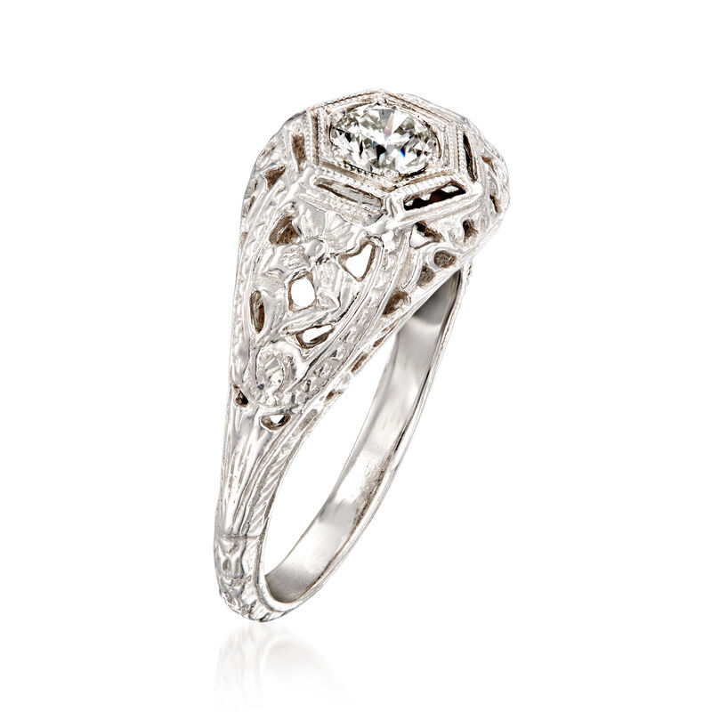 C. 1980 Vintage .30 Carat Diamond Filigree Ring in 14kt White Gold. Size 5 image number 2