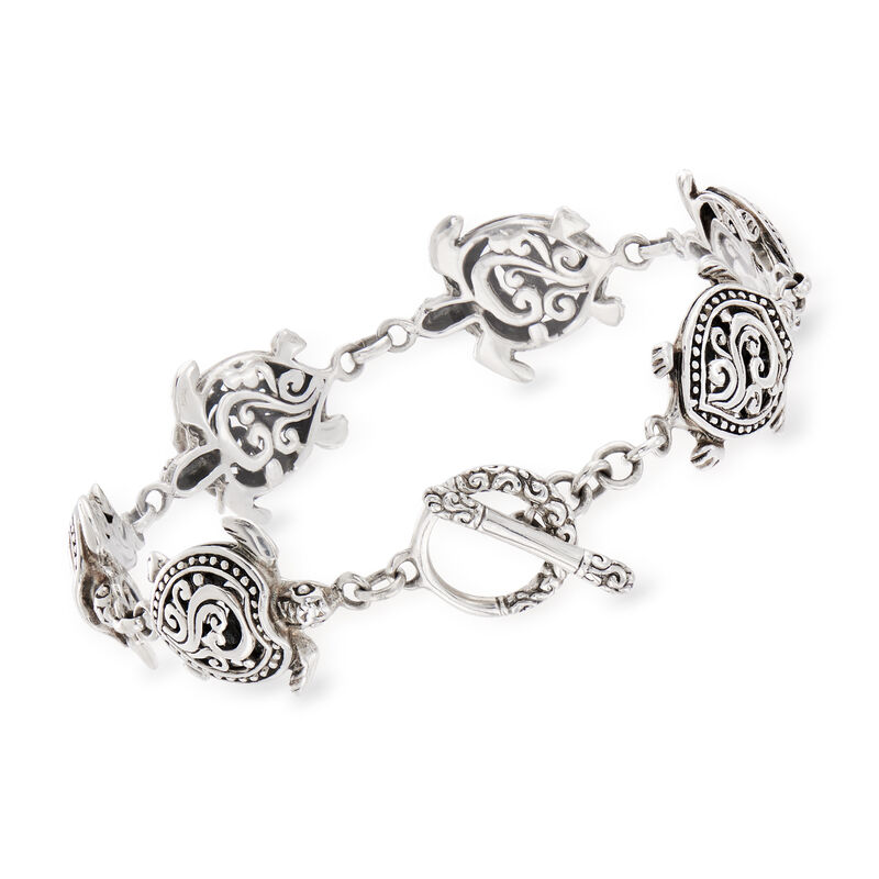 Sterling Silver Bali-Style Turtle Bracelet image number 2