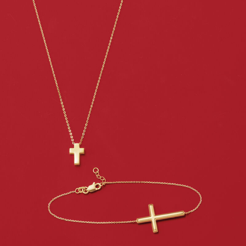 14kt Yellow Gold Sideways Cross Bracelet. 8&quot; image number 5