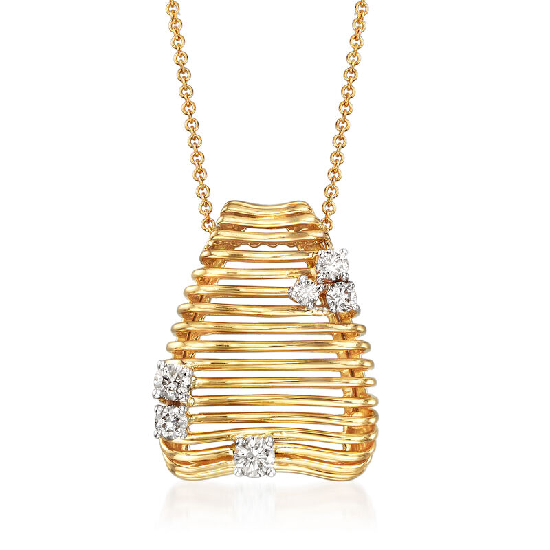 Simon G. .34 ct. t.w. Diamond Beehive Pendant Necklace in 18kt Yellow Gold. 16&quot; image number 1