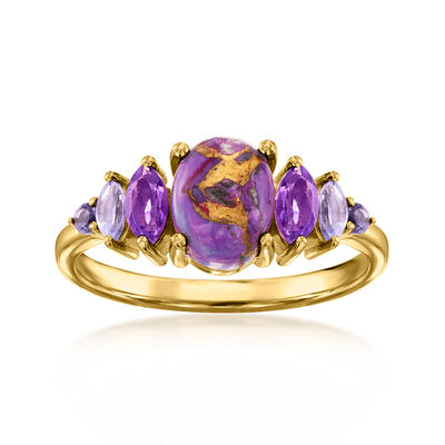 Purple Turquoise and .35 ct. t.w. Multi-Gemstone Ring in 18kt Gold Over Sterling