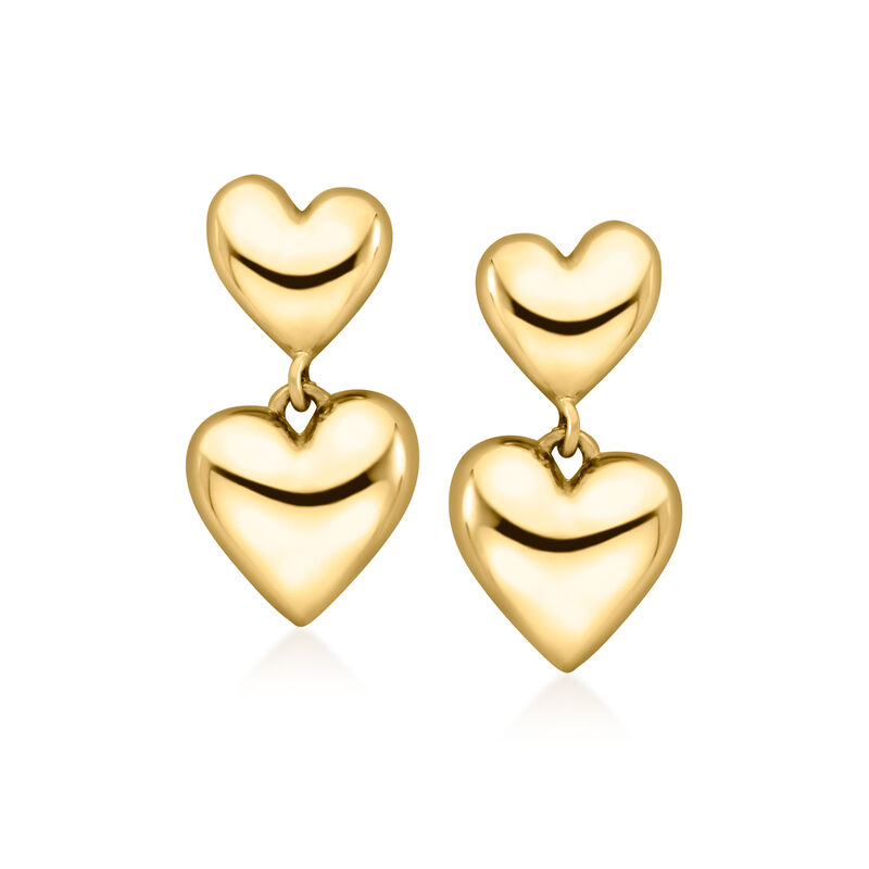 Italian 10kt Yellow Gold Double-Heart Drop Earrings  image number 0