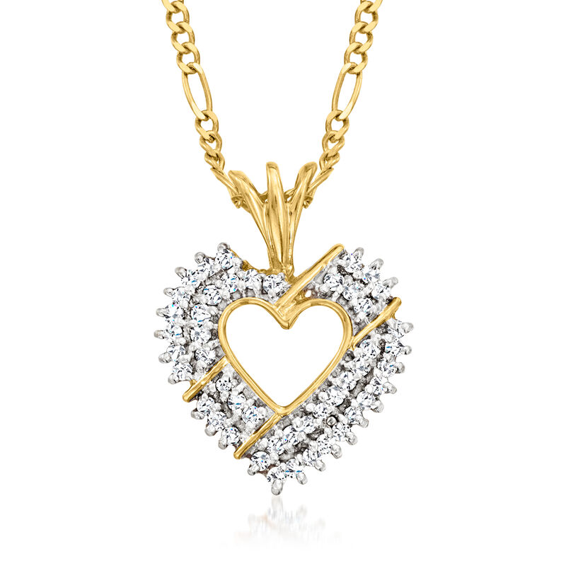 C. 1980 Vintage .65 ct. t.w. Diamond Heart Pendant Necklace in 14kt Yellow Gold image number 0