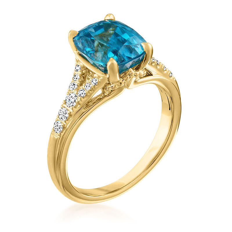 5.25 Carat Blue Zircon Ring with .20 ct. t.w. Diamonds in 14kt Yellow Gold. Size 7 image number 1