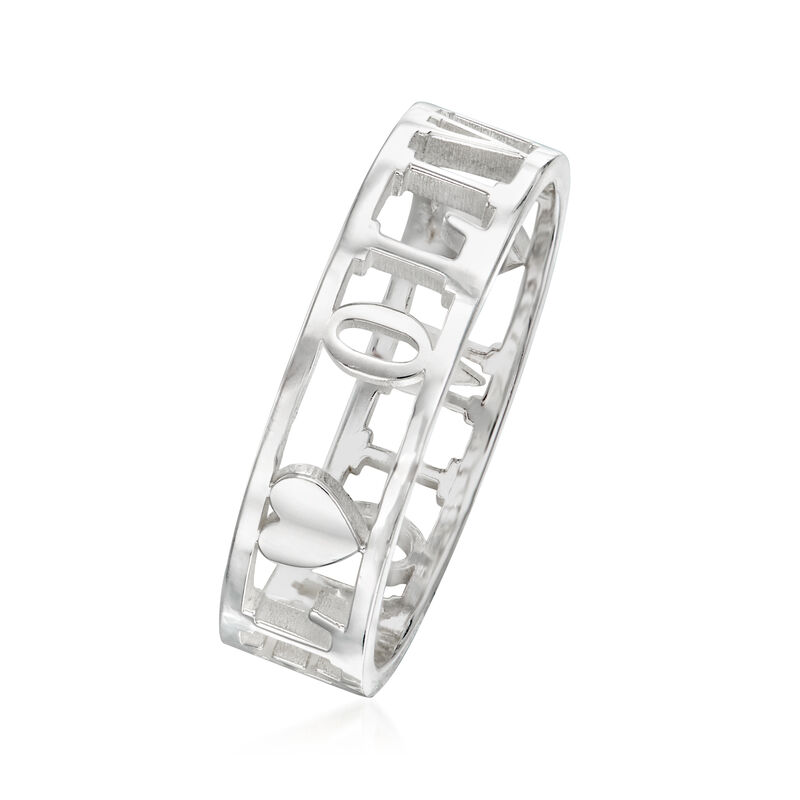 Sterling Silver Personalized Two-Name Cut-Out Ring with Hearts image number 2
