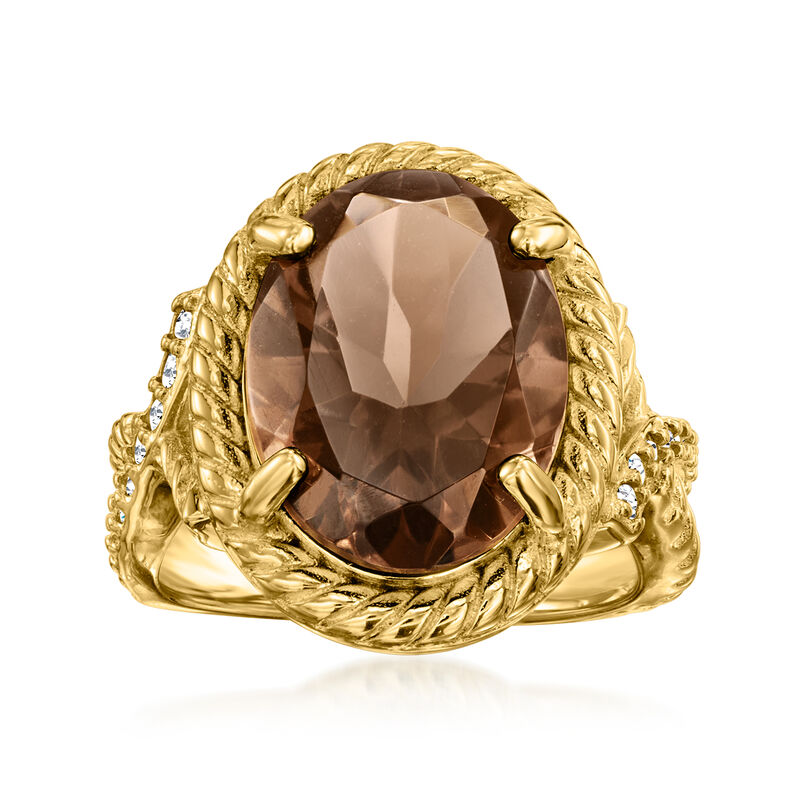 9.00 Carat Smoky Quartz Ring with .30 ct. t.w. White Topaz in 18kt Gold Over Sterling. Size 8 image number 0