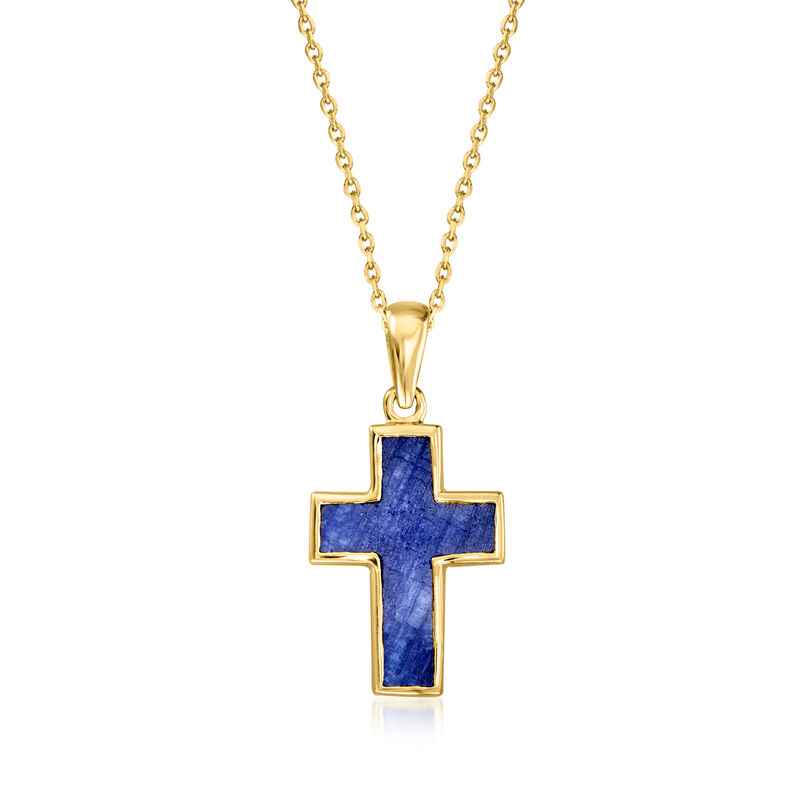 3.20 Carat Sapphire Cross Pendant Necklace in 18kt Gold Over Sterling. 18" image number 1