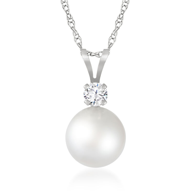8-8.5mm Cultured Akoya Pearl Pendant Necklace with .10 Carat Diamond in 14kt White Gold image number 0