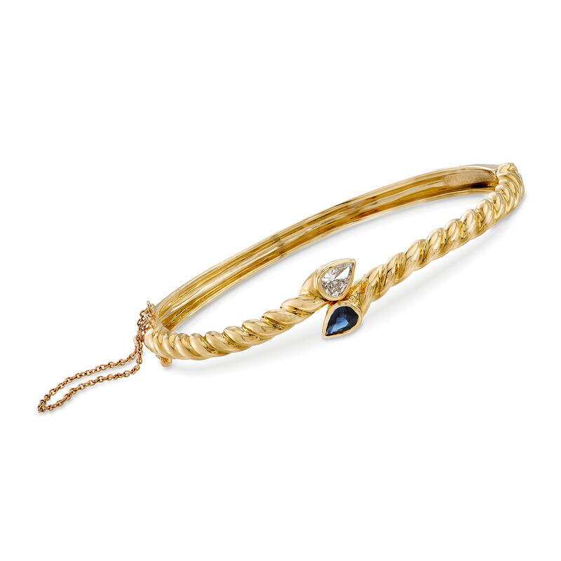 C. 1990 Vintage Tiffany Jewelry .30 Carat Sapphire and .30 Carat Diamond Bangle Bracelet in 18kt Gold. 6.5&quot; image number 0