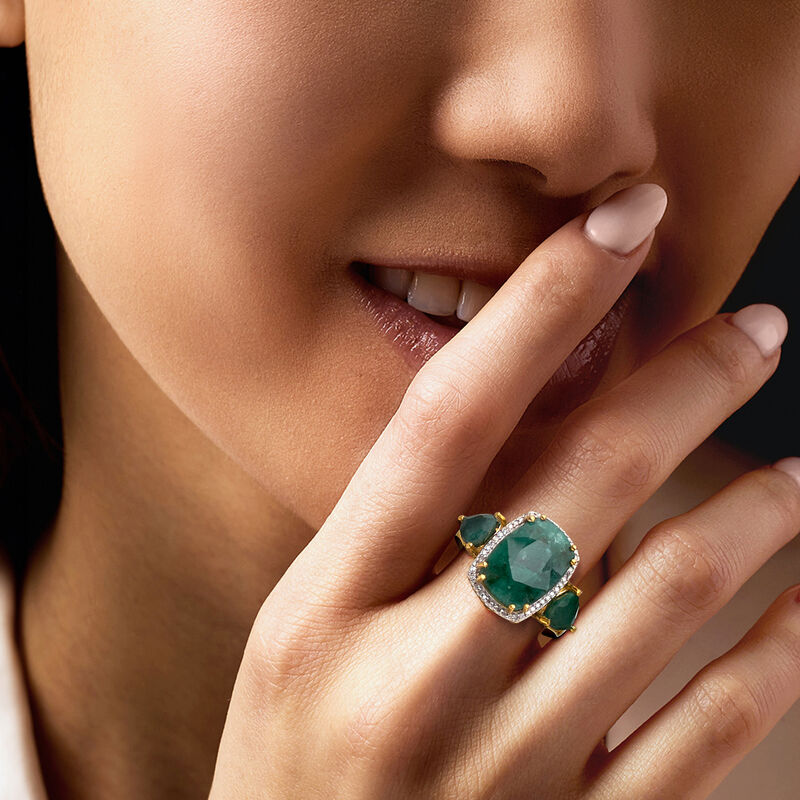 7.00 ct. t.w. Emerald and .13 ct. t.w. Diamond Ring in 18kt Gold Over Sterling image number 1