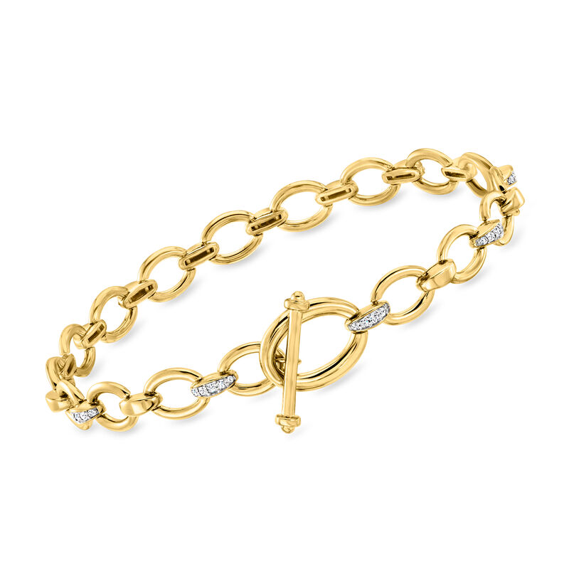 .25 ct. t.w. Diamond Oval-Link Toggle Bracelet in 18kt Gold Over Sterling. 7&quot; image number 0