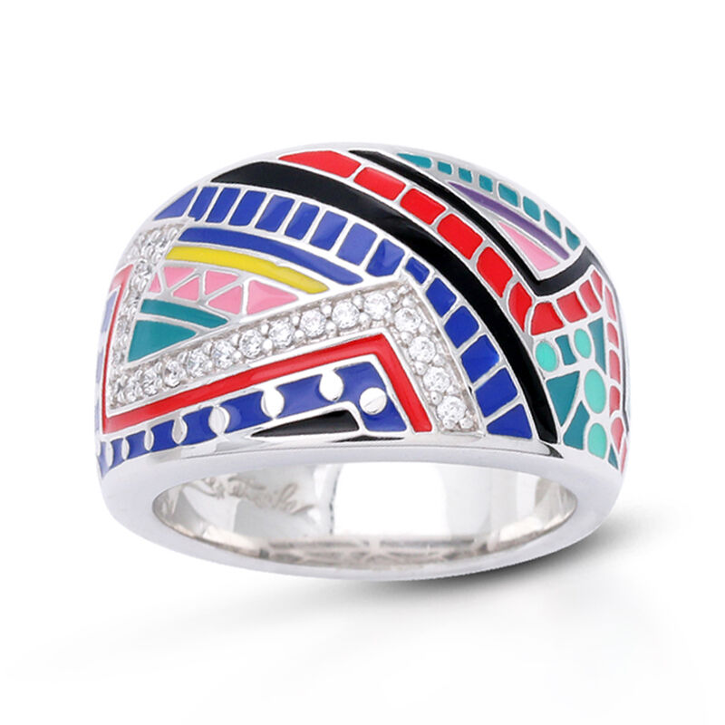 Belle Etoile &quot;Carnival&quot; Multicolored Enamel and .60 ct. t.w. CZ Ring in Sterling Silver image number 0