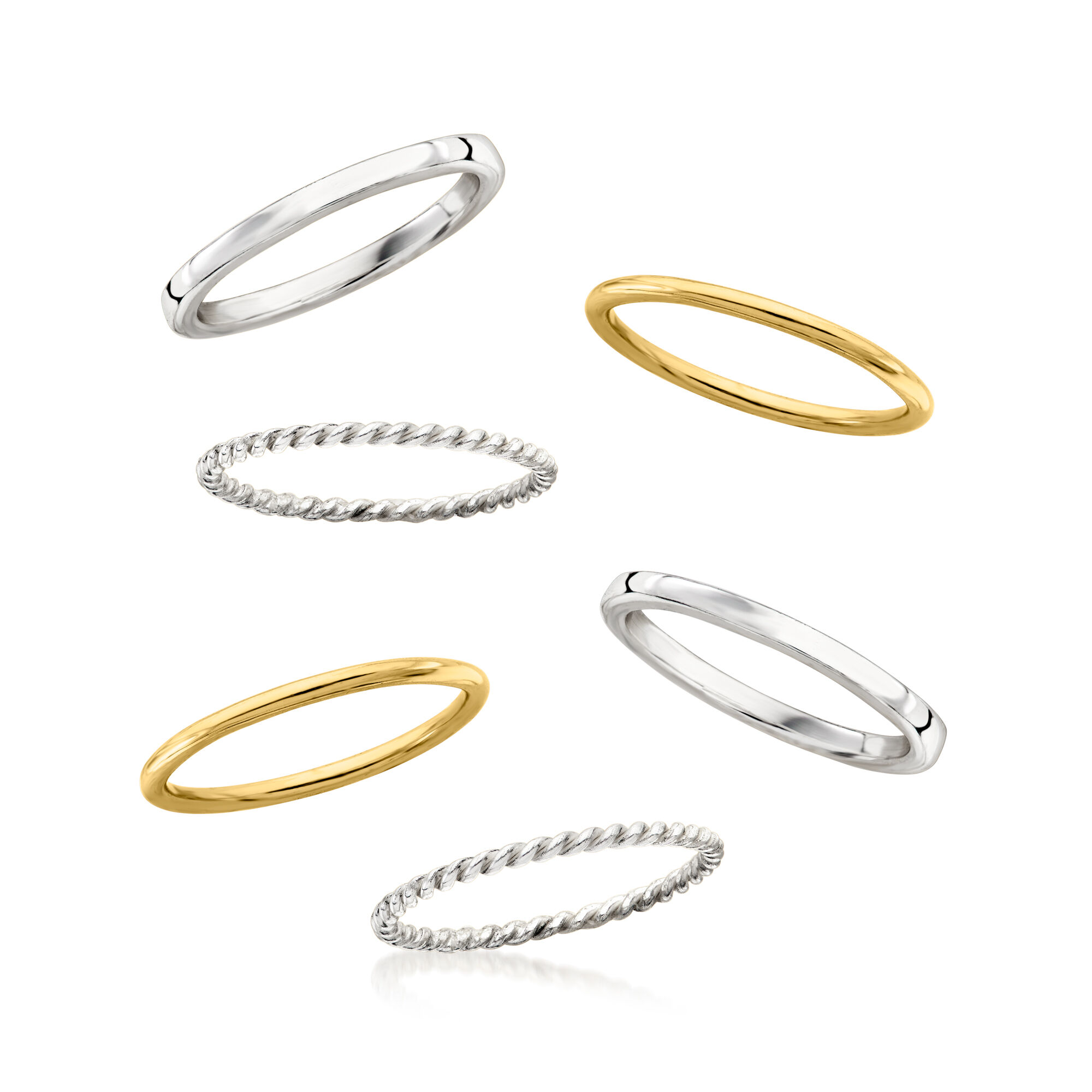 Ross Simons Two Tone Sterling Silver Jewelry Set Six Stackable Rings. Size 10