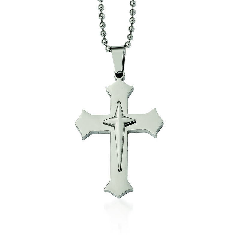 Men's Stainless Steel Gothic-Inspired Cross Pendant Necklace. 24&quot; image number 0