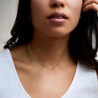 Italian 18kt Gold Over Sterling and Sterling Silver Interlocking Oval Necklace