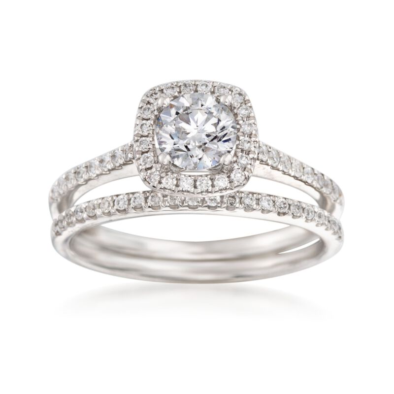 1.11 ct. t.w. Diamond Bridal Set: Engagement and Wedding Rings in 14kt White Gold image number 0