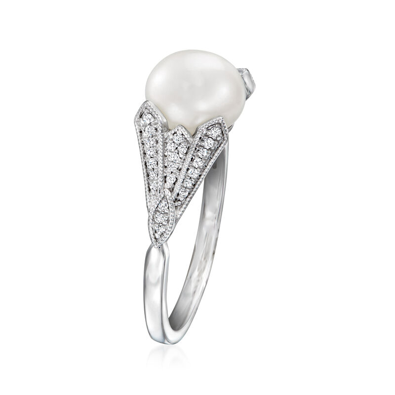 8-8.5mm Cultured Pearl and .10 ct. t.w. Diamond Ring in Sterling Silver image number 2