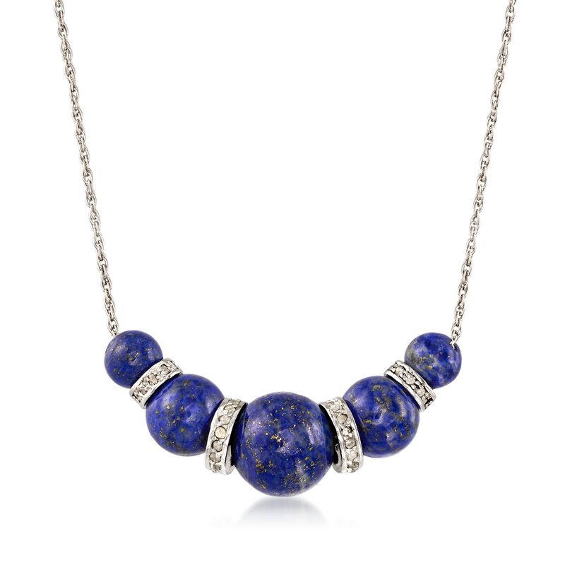 6-10mm Graduated Blue Lapis Bead and .37 ct. t.w. Diamond Spacer Necklace in Sterling Silver image number 0