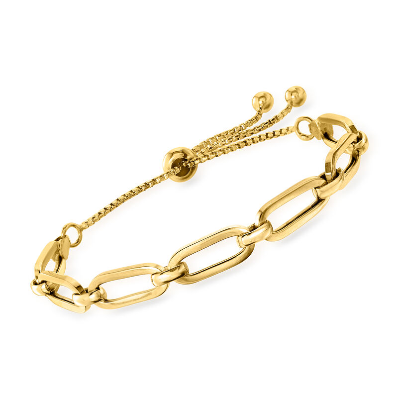 Italian 18kt Gold Over Sterling Paper Clip Link Bolo Bracelet image number 0