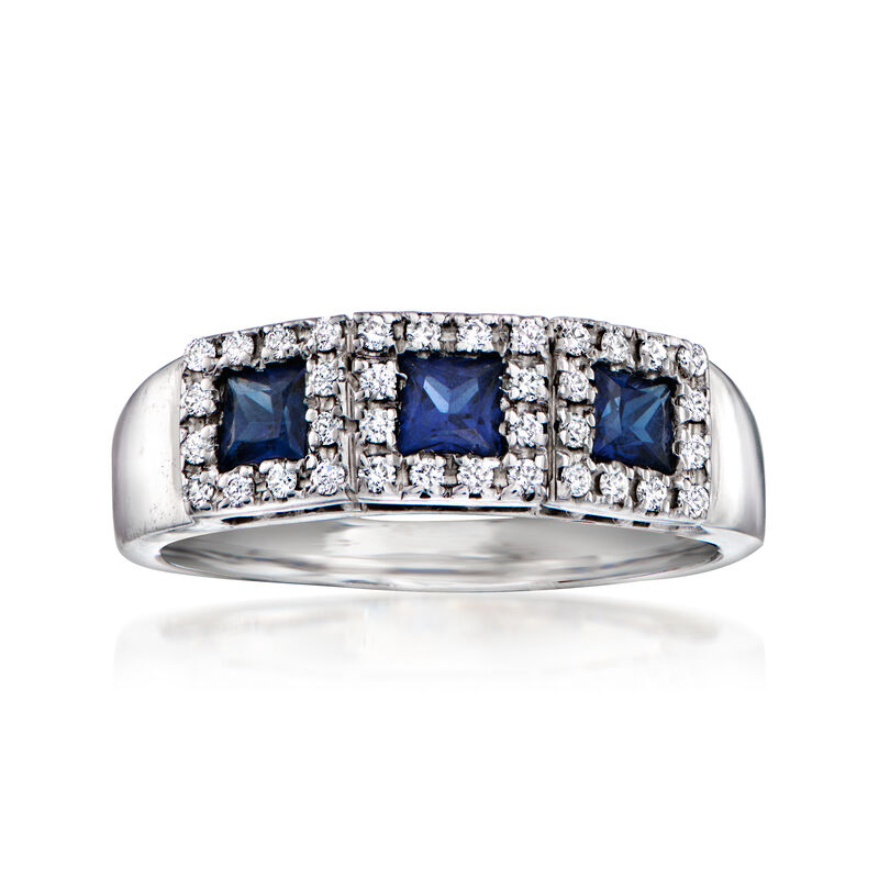 C. 1990 Vintage .75 ct. t.w. Sapphire and .36 ct. t.w. Diamond Ring in 14kt White Gold. Size 7.5 image number 0