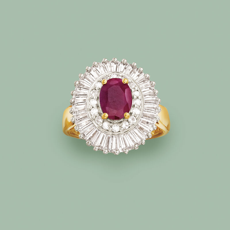 1.50 Carat Ruby and 2.00 ct. t.w. White Topaz Ring in 18kt Gold Over Sterling image number 3